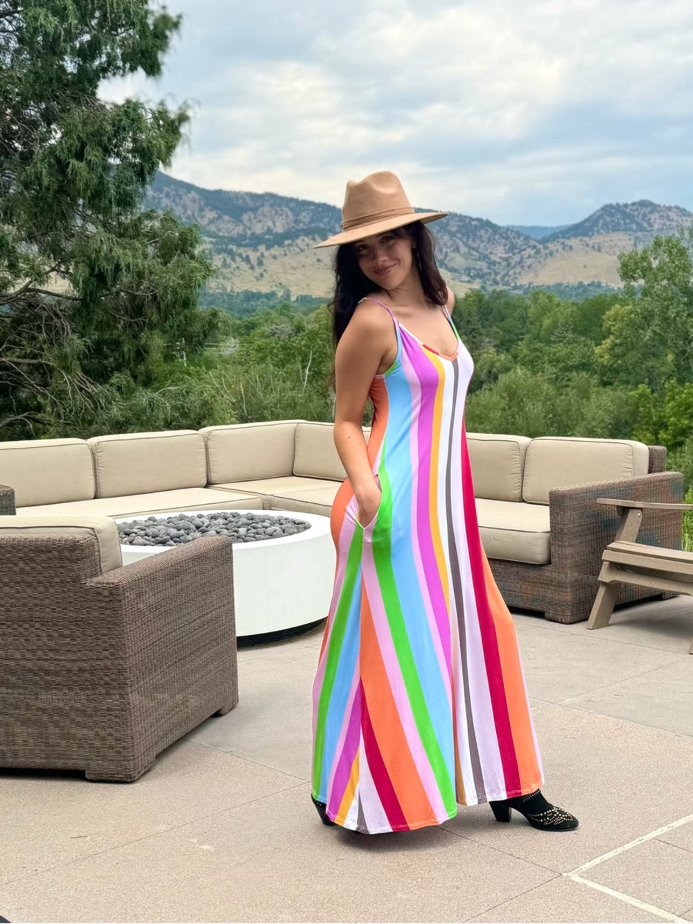 SKIVYS Malibu Goddess Gown Maxi Dress Rainbow Striped XL NWT